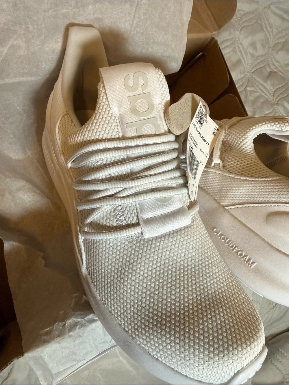 Adidas Lite Racer Adapt 7.0 Cloudfoam Triple White NWT Size 10